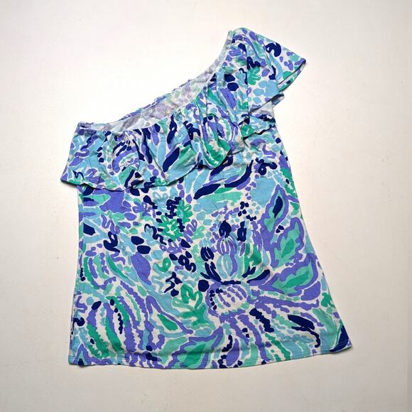 Lilly Pulitzer Top Women's Size Small Blue Swirly One Shoulder Neveah - Picture 1 of 7